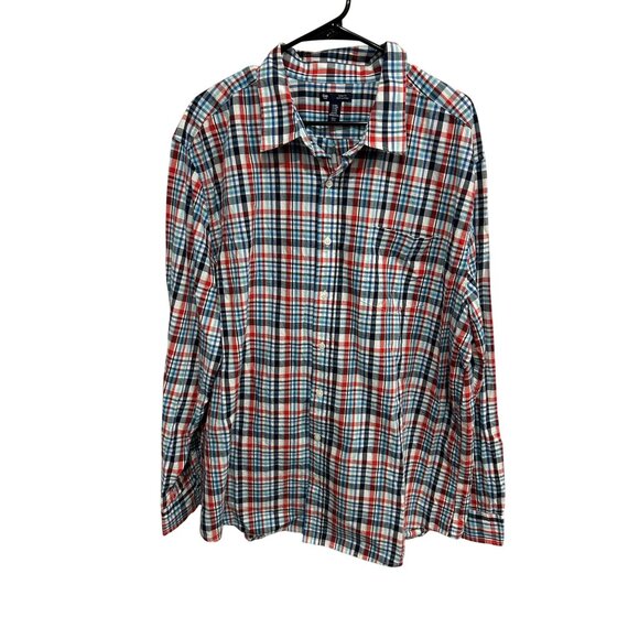 Gap Plaid Button Front Shirt Red Blue Sz XXL Classic Fit Long Sleeve Preppy - Picture 1 of 9